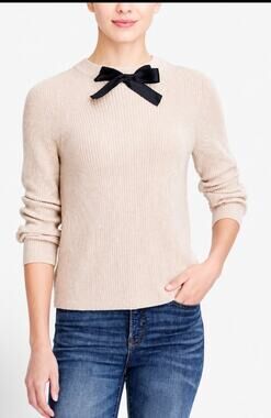 J. Crew Gayle Bow Neck Sweater Heather Natural Merino Wool Blend Size Small